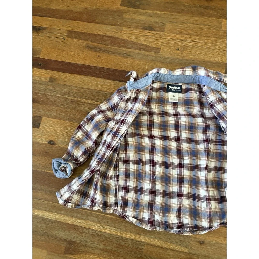 OshKosh B'gosh Flannel Shirt Baby Boys Size 12M Brown Plaid‎ Long Sleeve Woven